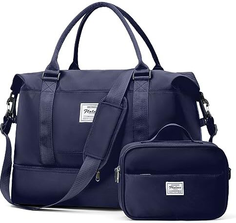 SEAFEW Borsone da Viaggio Donna, Bagaglio a Mano Borsa da Viaggio con Scomparto per le Scarpe, Borsa Sportiva Borsone da Palestra Grande, Borsa da Weekend, Borsa per Ospedale,C7 blu scuro