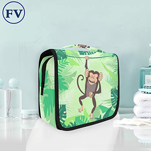 BEUSS Scimmia Felice Foglia Verde Appeso Pieghevole da Toilette Borsa da viaggio Trousse da Toilette Beauty Case per da Donna Ragazza