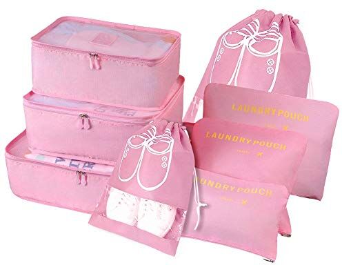 Vicloon Organizer Valigie, 8Pcs Sistema di Cubo di Viaggio, Separatori Buste Viaggio Travel Organizer, Abbigliamento Intimo Calzature Organizzatori Sacchi Valigia di Stoccaggio Set