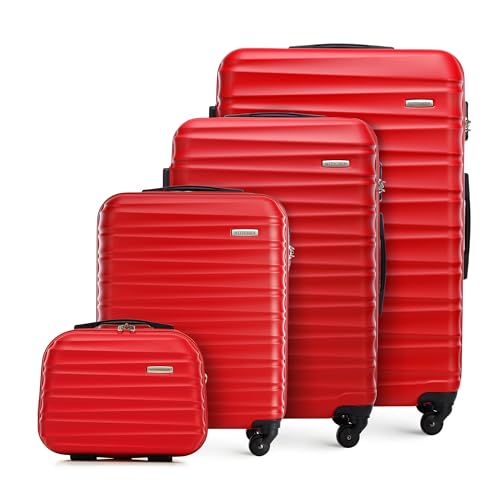 WITTCHEN Valigia da viaggio Bagaglio a mano Valigia da cabina Valigia rigida in ABS con 4 ruote girevoli Serratura a combinazione Maniglia telescopica GROOVE Line Set di 4 valigie Rosso