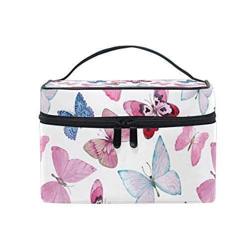 hengpai Beauty case da viaggio con farfalle rosa, blu e bianco
