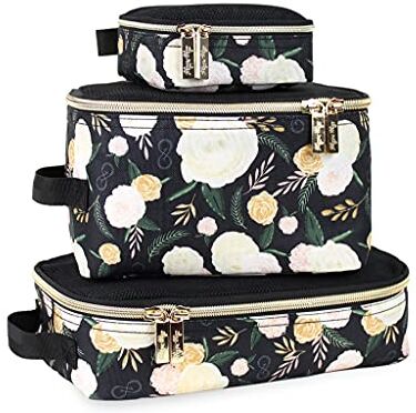 Itzy Ritzy Chelsea + Cole For  Set di 3 cubi da imballaggio floreali o organizer da viaggio; ogni cubo presenta una parte superiore in rete, doppie cerniere e un manico in tessuto; floreale, S,