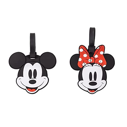 Disney Set di 2 etichette per bagagli con Topolino e Minnie, rosso e nero