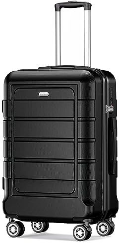 SHOWKOO Valigia Piccola Trolley Cabin Bagaglio a Mano 55x40x20cm Ultra Leggero ABS+PC Durevole Valige Trolley da Viaggio con Chiusura TSA e 4 Ruote Doppie, Nero -M