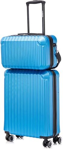 Leone Valigia Ryanair 55x40x20 cm + 40x20x25 cm Set 2 Pezzi Trolley Bagaglio a mano 4 Ruote e Beauty Case in ABS 2208 (Azzurro, 2208 Set 2 Pezzi S+XS)