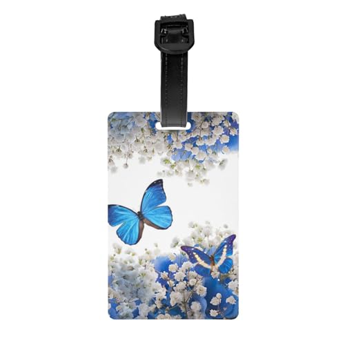 AvImYa Etichetta per bagagli per valigie etichette identificative per donne uomini viaggi rapidamente individuare bagagli valigia blu farfalle fiori bianchi