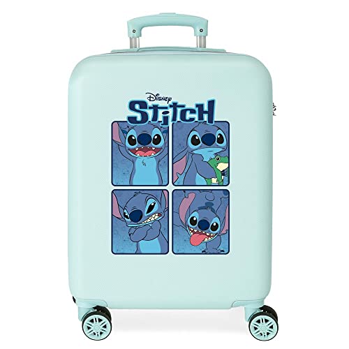 Disney Adorable Stitch Moods Valigia da cabina turchese 38x55x20 cm ABS rigido Chiusura laterale a combinazione 35L 2 kg 4 doppie ruote bagaglio a mano