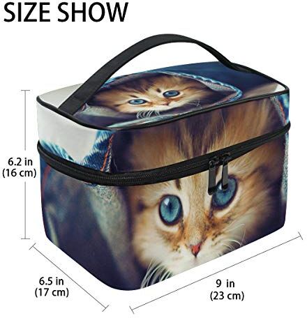 hengpai Kitty Jeans Face Furry Cosmetic Bag Viaggio Trenino Caso Organizer per Donne Multicolore 1 Taglia unica