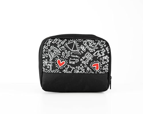 Celly x Keith Haring Travel Bag, Pochette da Viaggio, Beauty Case Uomo e Donna in Tessuto Nero, Accessori da Viaggio Compatti e Pratici, 20x14x6cm