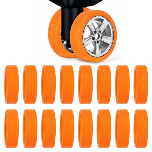 DMNQ 16 Pezzi Copertura Delle Ruote Della Valigia Copriruote Trolley Copriruota per Bagaglio in Silicon Copri Ruote in Silicone per La Maggior Parte Dei Bagagli Colore Arancione