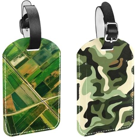 KQNZT Etichette per bagagli, 2 etichette personalizzate per bagagli, etichette per bagagli in pelle, etichette carine, etichette per bagagli, etichette per bagagli, alla moda mimetica verde