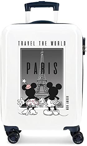 Disney Topolino e Minnie Viaggia per il mondo Parigi Valigia da cabina Bianco 38x55x20 cm ABS rigido Chiusura a combinazione laterale 34L 2 kg 4 Doppie ruote bagaglio a mano