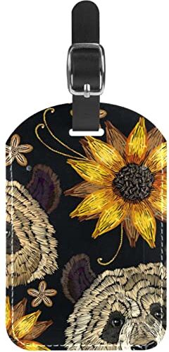 Lsjuee Cute Panda Sunflower Pattern PU Borsa da viaggio in pelle Etichette Valigia Tag Design personalizzato