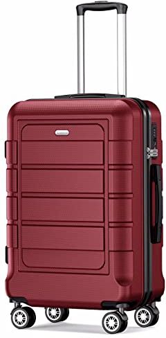 SHOWKOO Valigia Piccola Trolley Cabin Bagaglio a Mano 55x40x20cm Ultra Leggero ABS+PC Durevole Valige Trolley da Viaggio con Chiusura TSA e 4 Ruote Doppie, Rosso -M