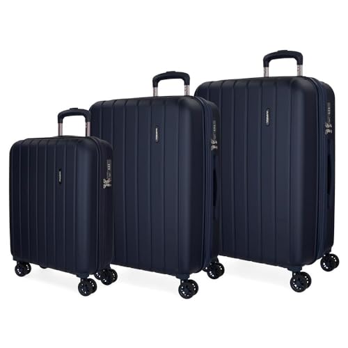 MOVOM Wood Set di valigie blu 55/65/75 cm rigida ABS chiusura TSA 217L 11,3 kg 4 ruote doppie bagaglio mano, blu, Taglia unica, Set di valigie