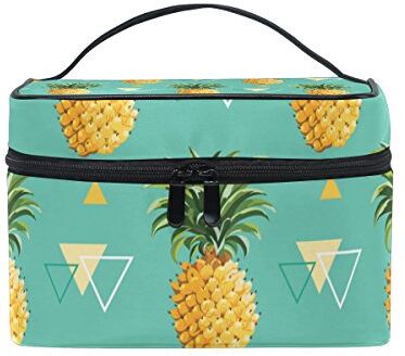 COOSUN triangolo geometrico ananas modello in tela, viaggio trousse da borsa maniglia superiore singolo strato multifunzione organizer per cosmetici di trucco per donne