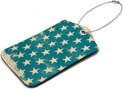 Generic Confezione da 2 etichette per bagagli con sfondo patriottico con stelle blu, etichette per valigie, per donne e uomini, da viaggio, in pelle