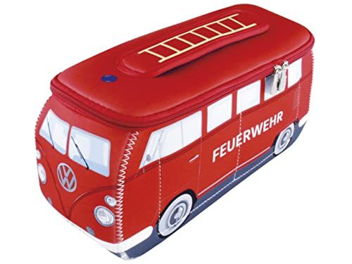 Brisa VW Collection Volkswagen Beauty-case da viaggio in Neoprene, porta oggetti con manico, Campervan Bus T1 design (Pompieri/Rosso/Piccolo)