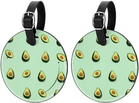 FVQL Set di 2 etichette per bagagli per donne e uomini, etichetta rotonda per valigia, frutta avocado