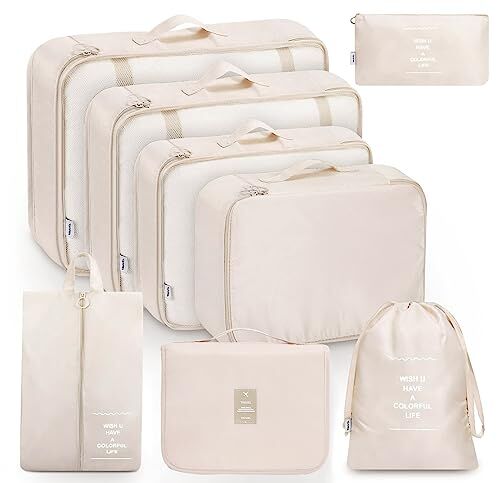 MURISE 8 Pezzi s, Organizer Valigia, Organizzatore per Valigia per Vacanze e Viaggi, Organizer Valigie Set, Viaggio Accessori Utili Beige