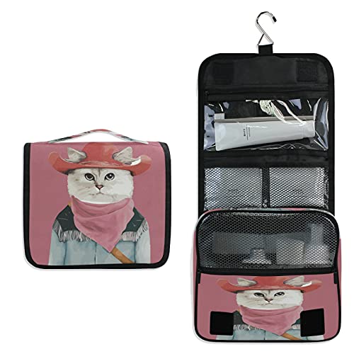 BEUSS Simpatico Gatto Rosa Appeso Pieghevole da Toilette Borsa da viaggio Trousse da Toilette Beauty Case per da Donna Ragazza