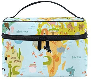 BALII Trousse da viaggio con mappa del mondo di animali cartoni animati