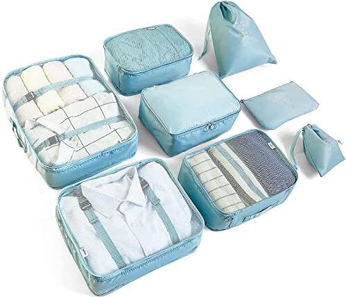 McNory Organizer Valigia Set di 8, Organizzatori da Viaggio Cubi di Imballaggio lavanderia sacchetto dei bagagli Compressione Sacchetti Bag per i vestiti,Cosmetici,scarpe,Intimo