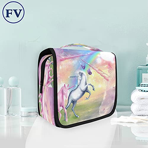 BEUSS Arte Rosa Unicorno Appeso Pieghevole da Toilette Borsa da viaggio Trousse da Toilette Beauty Case per da Donna Ragazza