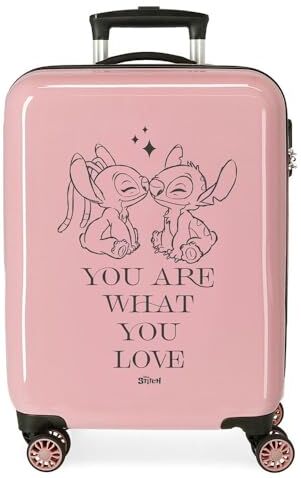 Disney Joumma  Stitch You Love Valigia da Cabina Rosa 38 x 55 x 20 cm Rigida ABS Chiusura a combinazione laterale 34 L 2 kg 4 ruote Bagagli Mano, Rosa, Valigia cabina