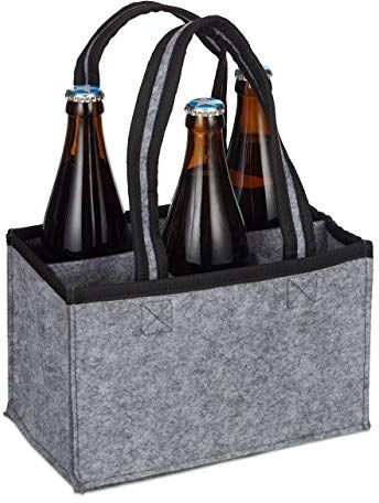 Relaxdays Portabottiglie, 6 Divisori, Feltro, Borsa da Uomo per Bottiglie da 0,5 l, Birra, Olio, 15x24x15 cm, Grigio, 1 pz