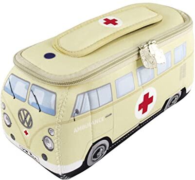 Brisa VW Collection Volkswagen Beauty-case da viaggio in Neoprene, porta oggetti con manico, Campervan Bus T1 design (Ambulance/Beige/Grande)