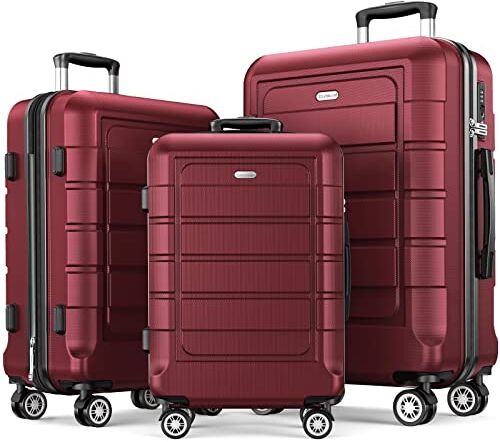 SHOWKOO Set di Valigie Rigide 3 Pezzi Espandibile ABS+PC Leggero Ultra Durevole Valigia Trolley da Viaggio con Chiusura TSA e 4 Ruote Doppie (M-L-XL, Rosso)