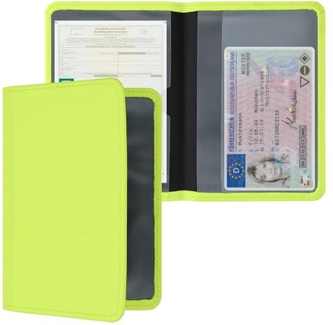 kwmobile Custodia in Neoprene per Libretto Circolazione Auto Cover Portalibretto con Scomparti per Tessere Patente Foderina Porta Documenti verde fluorescente