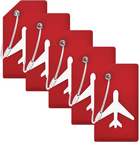 BlueCosto 5x Rosso Etichette Valigia Viaggio Aereo Etichetta per Valigie Aereo Targhetta Bagaglio Luggage Tag