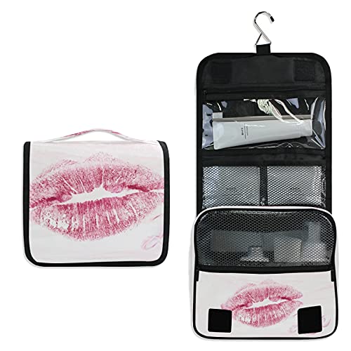 BEUSS Labbra Rosa Appeso Pieghevole da Toilette Borsa da viaggio Trousse da Toilette Beauty Case per da Donna Ragazza