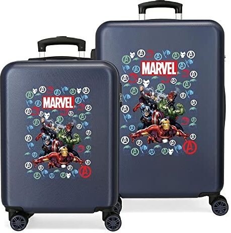 Marvel Avengers Team Set di valigie, 55/68 cm rigida ABS chiusura a combinazione laterale 104 6 kg 4 ruote doppie bagaglio a mano, Blu (Marino)