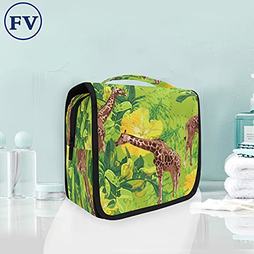 BEUSS Giraffa Verde Appeso Pieghevole da Toilette Borsa da viaggio Trousse da Toilette Beauty Case per da Donna Ragazza