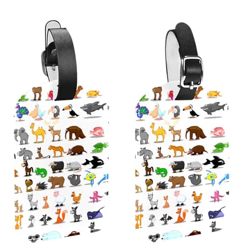 MUOOUM Set di 2 etichette in pelle per valigie da viaggio con simpatico cartone animato zoo