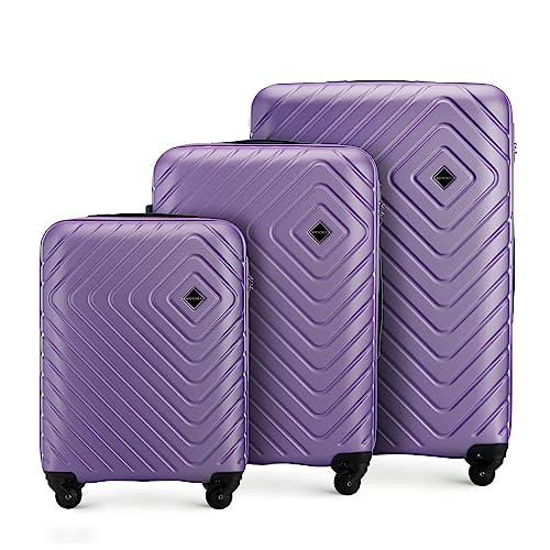 WITTCHEN Cube line Set di 3 valigie in ABS con Goffratura Geometrica 4 Ruote Manico telescopico Serratura a combinazione Taglia (S+M+L) Viola