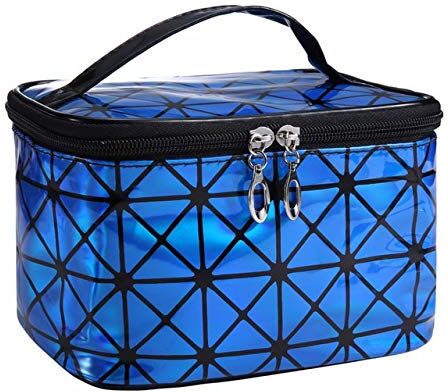 WZNB Borsa cosmetica multifunzionale da viaggio in pelle da donna Trucco Necessario Organizzatore Cerniera Astuccio per trucco Custodia Kit da toilette Borse 19 * 12 * 13 cm Blu