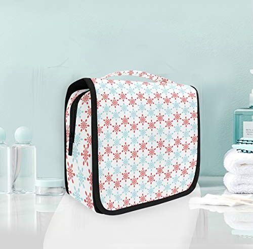 FANTAZIO Beauty case da viaggio con motivo a fiocchi di neve, colore: blu e rosso