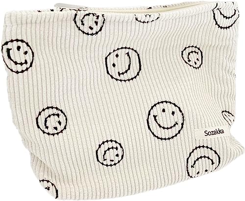 ZERRIOY Borsa cosmetica Beige Smiley Cosmetic Bag Travel Toiletry Bag Ladies Makeup Organiser Smile Pattern Bag for Women Multifunctional Cosmetic Bag Travel Holiday And Everyday Life