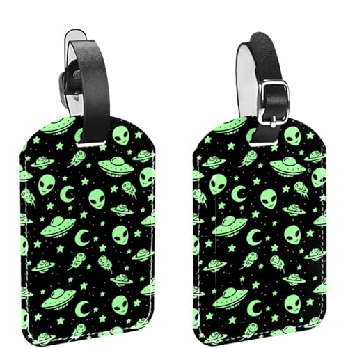 MUOOUM 2 etichette per bagagli verde alieno ufo luna valigia etichette per viaggio
