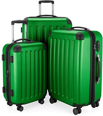 Hauptstadtkoffer SPREE Set di 3 valigie, Valigie rigide, Trolley con 4 doppie ruote, Bagaglio da viaggio opaco, Set da viaggio, TSA, (S, M e L), Verde