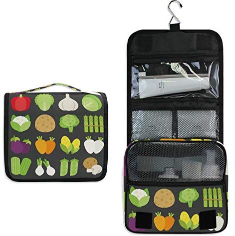 Vnurnrn Frutta Verde Arte Nera Appeso Pieghevole da Toilette Borsa da viaggio Trousse da Toilette Beauty Case per da Donna Ragazza