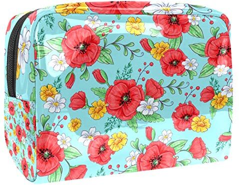 FunHOMEs Piccola borsa da viaggio per cosmetici da viaggio per donne e ragazze, impermeabile, portatile, organizer per riporre tutti i giorni, papaveri rossi e margherite