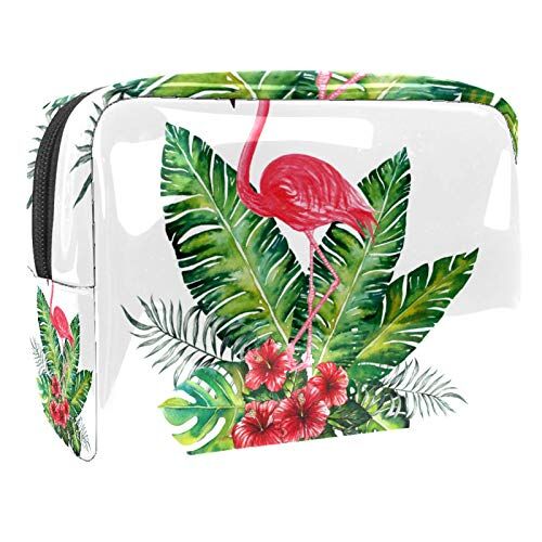 FunHOMEs Piccola borsa da viaggio per cosmetici da viaggio per donne e ragazze, impermeabile, portatile, organizer per riporre tutti i giorni, foglie di fenicottero tropicale