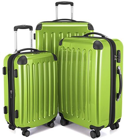 Hauptstadtkoffer Alex Set di 3 valigie, TSA, Nero brillante, (S, M & L), 235 litri, Colore Verde mela