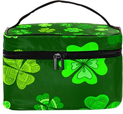 Shiiny Green Clover Leaf Organizzatore da toilette da donna, multifunzione, con tasca in rete