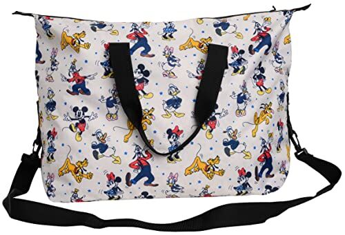 Disney Borsa da viaggio con stampa di Topolino Amici su tutta la superficie, Bianco sporco, Taglia unica, Borsone